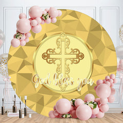 Aperturee - Gold God Bless You Round Baby Shower Backdrop