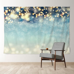 Aperturee - Gold Light Blue Theme Winter Backdrop For Photo