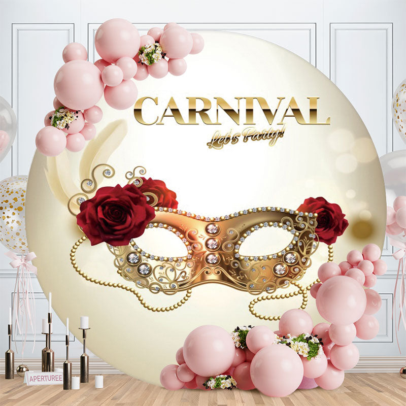 Aperturee - Gold Mask Red Floral Round Carnival Backdrop