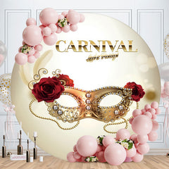 Aperturee - Gold Mask Red Floral Round Carnival Backdrop