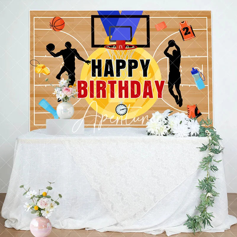 Aperturee - Gold Medal Sport Basketball Court Birthday Backdrop