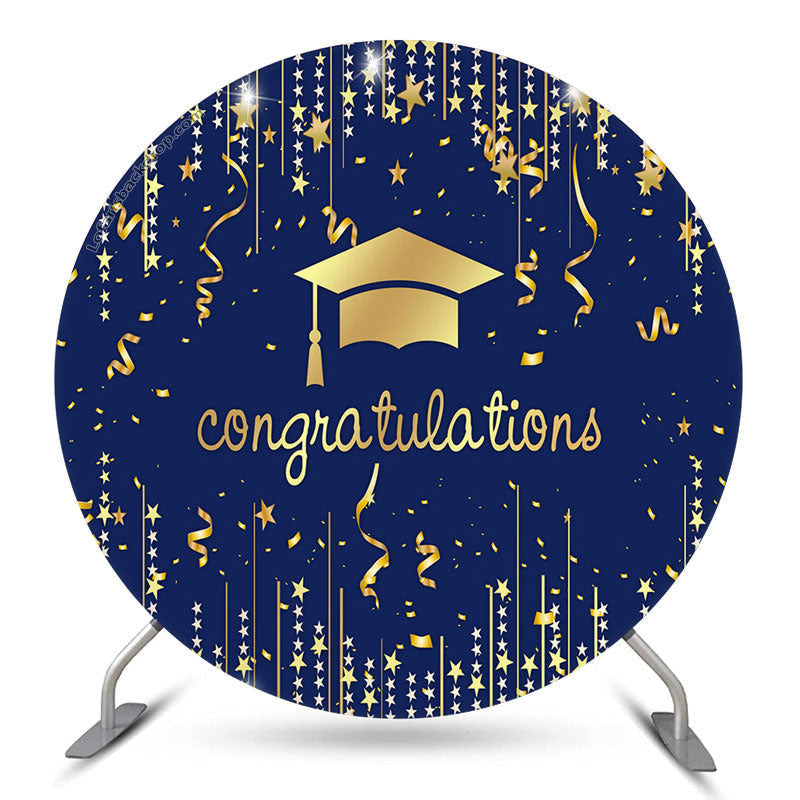 Aperturee Gold Mortarboard Blue Circle Congrats Grad Backdrop | Diy ...
