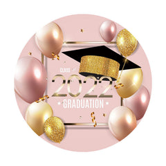 Aperturee - Gold Pink Balloons Round Class Of 2022 Backdrop