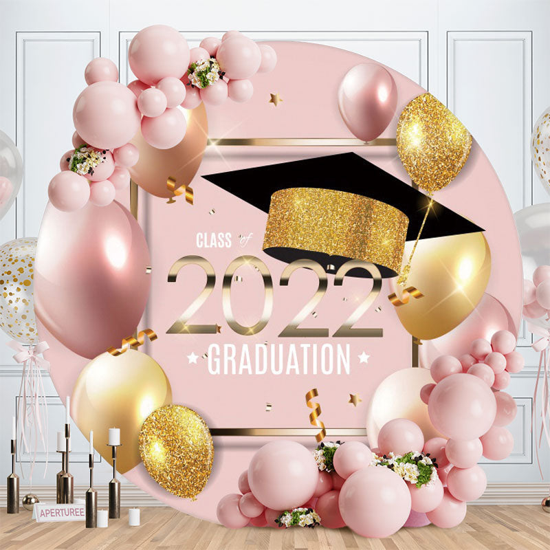 Aperturee - Gold Pink Balloons Round Class Of 2022 Backdrop