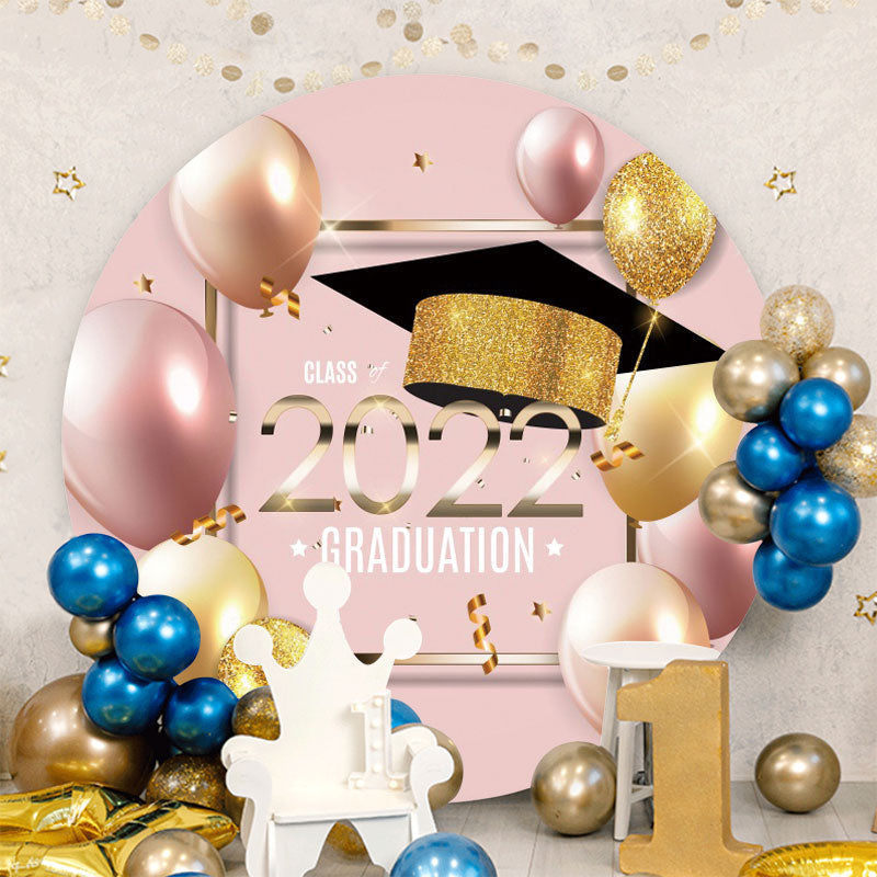 Aperturee - Gold Pink Balloons Round Class Of 2022 Backdrop