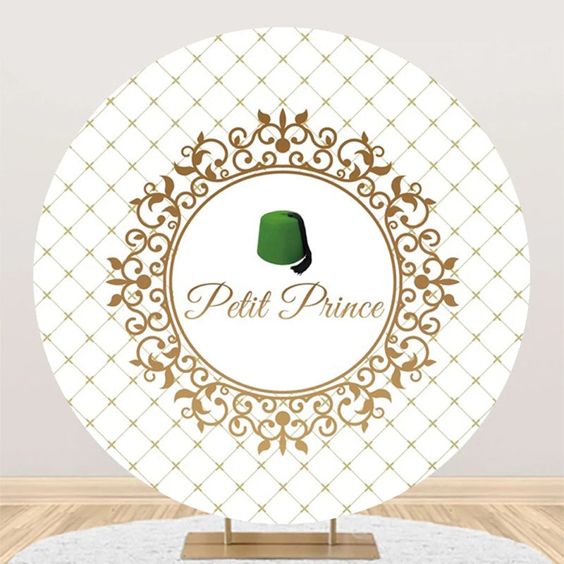 Aperturee - Gold Plaid Green Hat Petit Prince Round Backdrop
