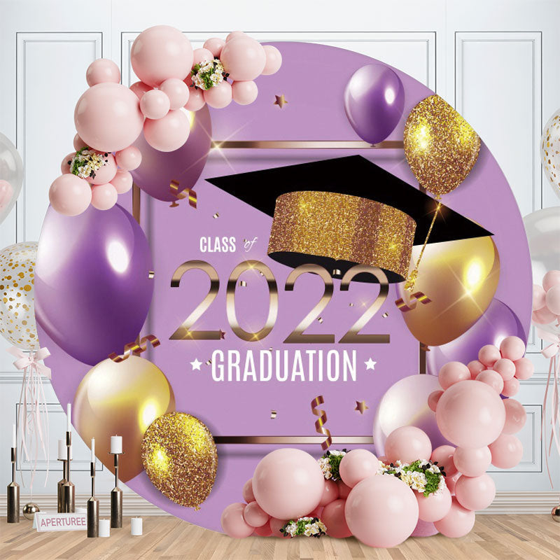 Aperturee - Gold Purple Balloons Round Class Of 2022 Backdrop
