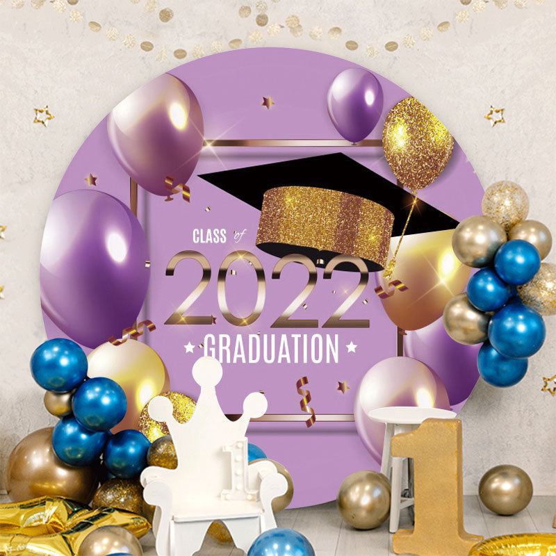 Aperturee - Gold Purple Balloons Round Class Of 2022 Backdrop