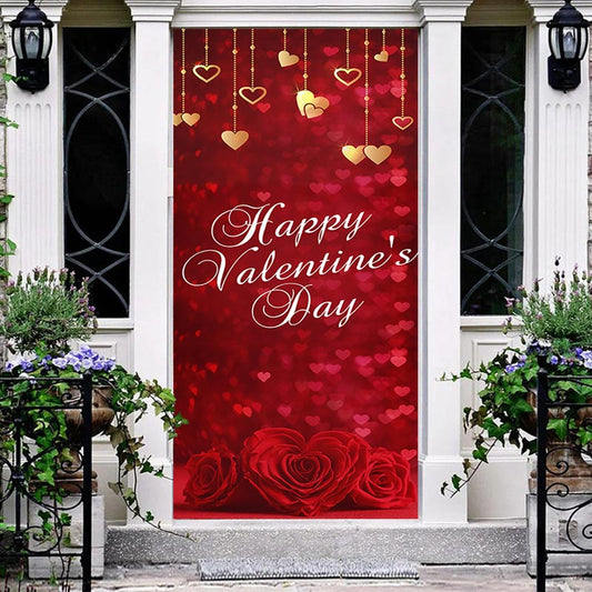 Aperturee - Gold Red Hearts Bokeh Valentines Day Door Cover