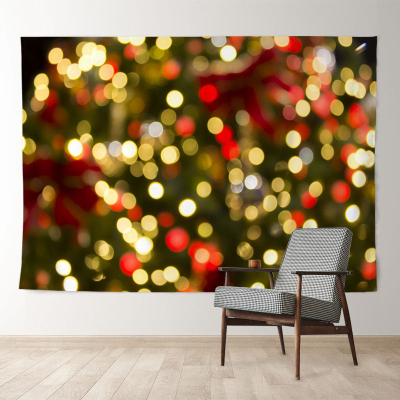 Aperturee - Gold Red Light Bokeh Spot Green Christmas Backdrop