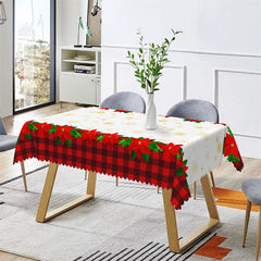 Aperturee - Gold Snowflake Red Floral Plaid Christmas Tablecloth