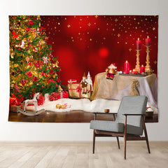 Aperturee - Gold Star Tree Santa Red Bokeh Christmas Backdrop