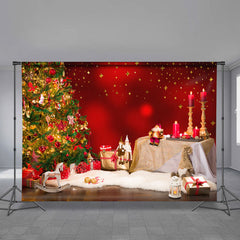 Aperturee - Gold Star Tree Santa Red Bokeh Christmas Backdrop