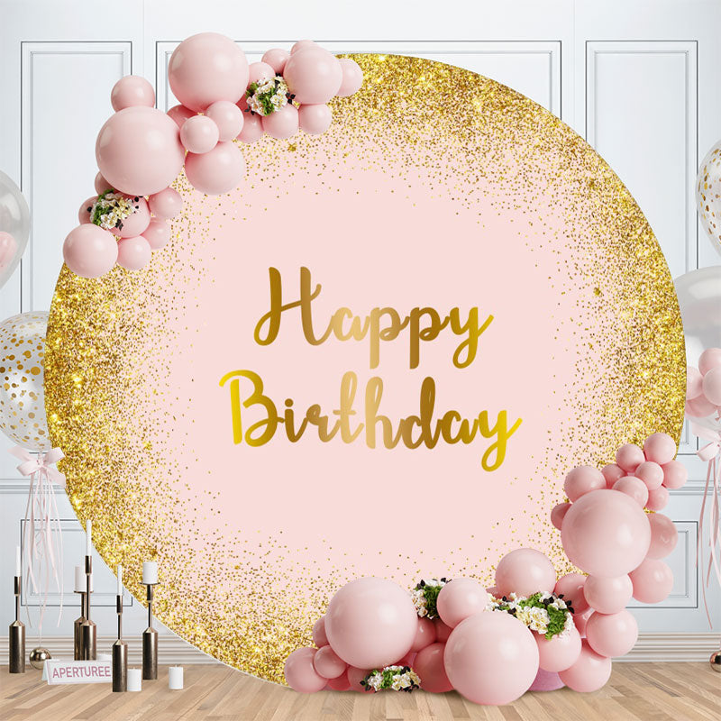 Aperturee - Golden And Pink Glitter Circle Happy Birthday Backdrop