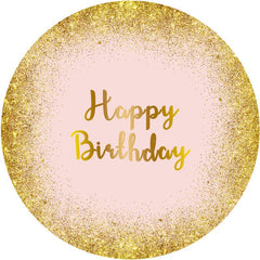 Aperturee - Golden And Pink Glitter Circle Happy Birthday Backdrop