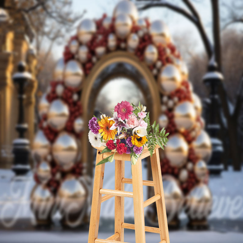 Aperturee - Golden Balloon Arch Winter Backdrop For Photography