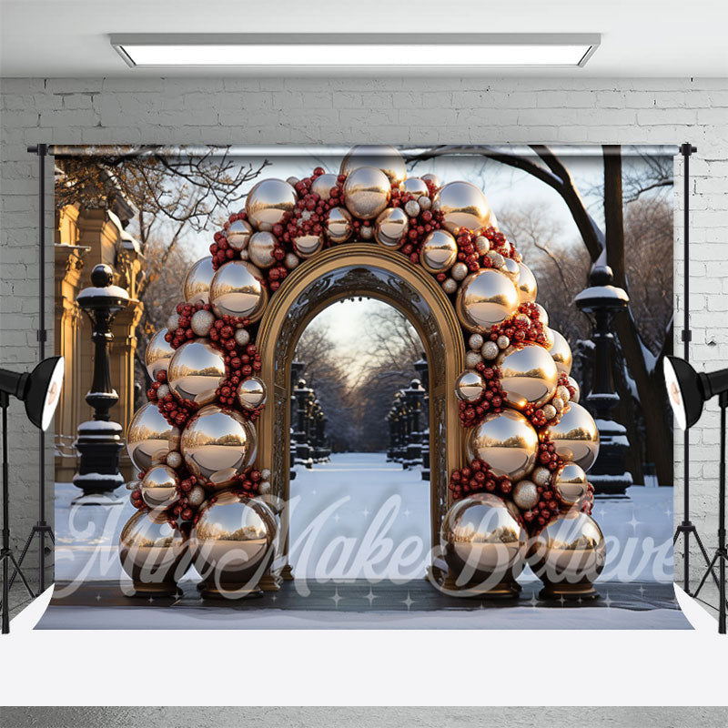 Aperturee - Golden Balloon Arch Winter Backdrop For Photography