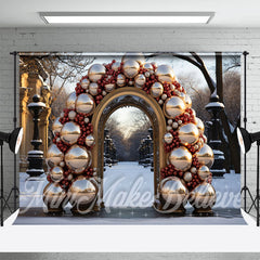 Aperturee - Golden Balloon Arch Winter Backdrop For Photography