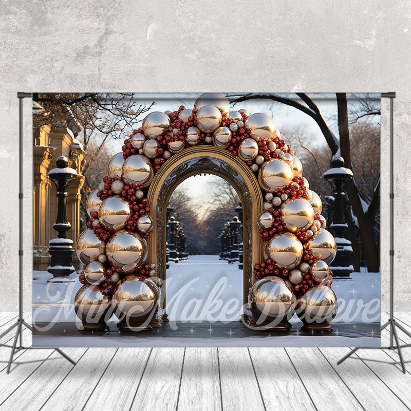 Aperturee - Golden Balloon Arch Winter Backdrop For Photography