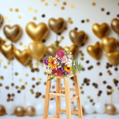 Aperturee - Golden Balloon White Wall Valentines Day Backdrop