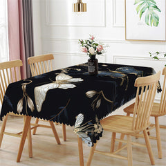 Aperturee - Golden Butterfly Floral Black Rectangle Tablecloth
