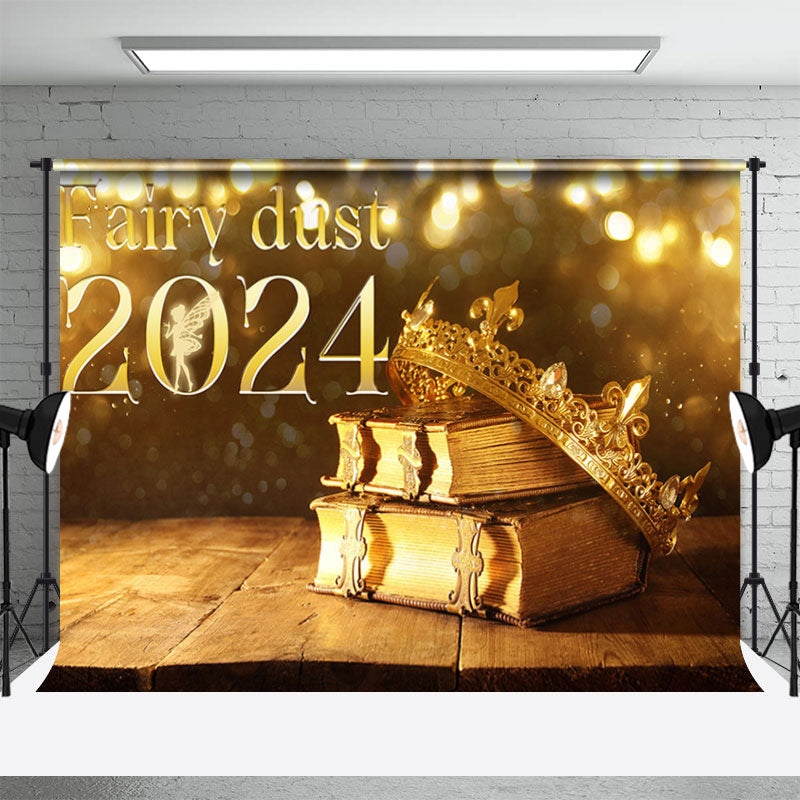 Aperturee - Golden Crown Books Fairy Bokeh 2024 New Year Backdrop