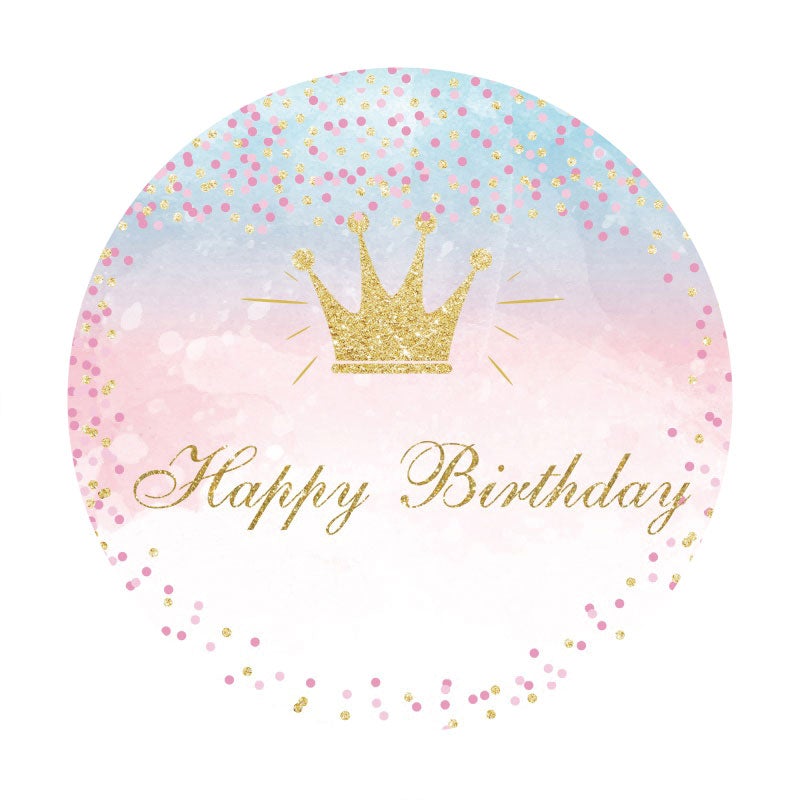 Aperturee - Golden Crown Circle Happy Birthday Backdrop For Girl
