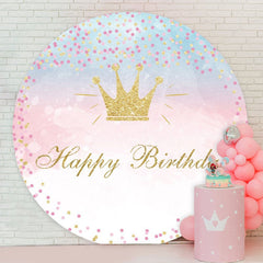 Aperturee - Golden Crown Circle Happy Birthday Backdrop For Girl