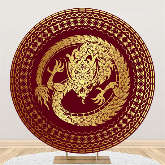 Aperturee - Golden Dragon Red Round Chinese New Year Backdrop