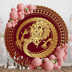 Aperturee - Golden Dragon Red Round Chinese New Year Backdrop