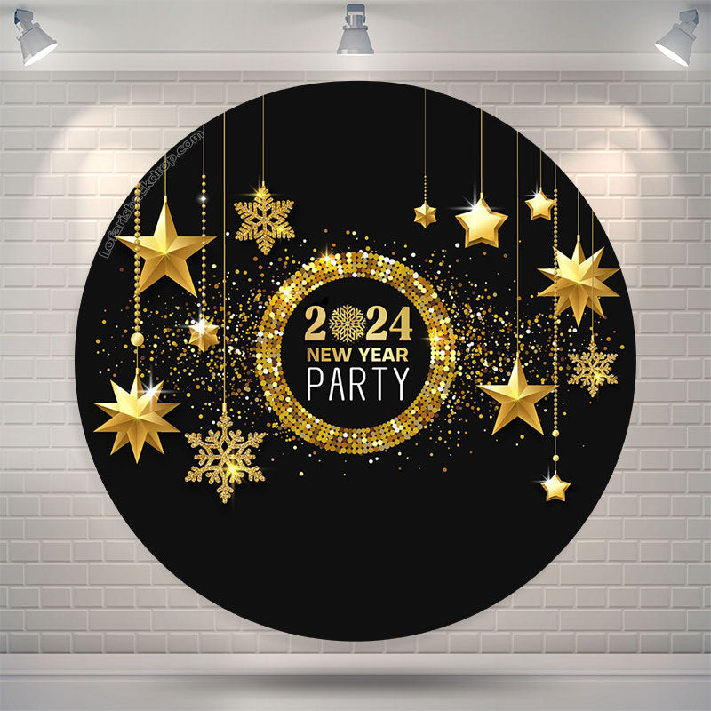 Aperturee - Golden Five Pointed Star Happy New Year Round Backdrop