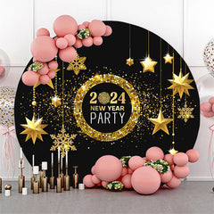 Aperturee Golden Five Pointed Star Happy New Year Round Backdrop