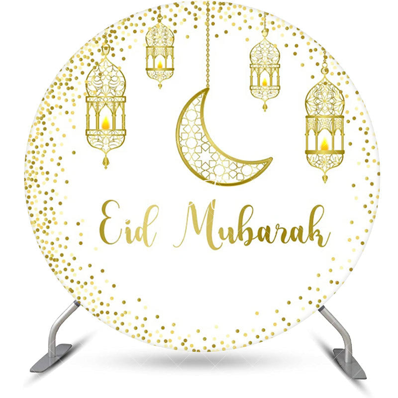 Aperturee - Golden Glitter Moon Lantern White Round Eid Backdrop