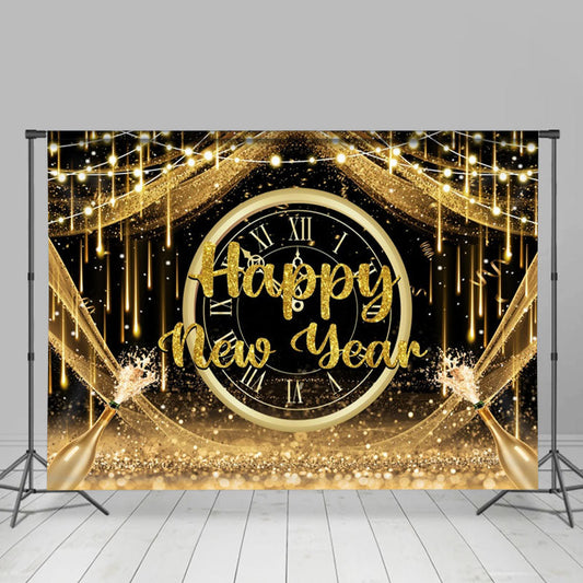 Aperturee - Golden Glitter Twelve Clock Happy New Year Backdrop