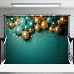 Aperturee - Golden Green Balloons Birthday Cake Smash Backdrop
