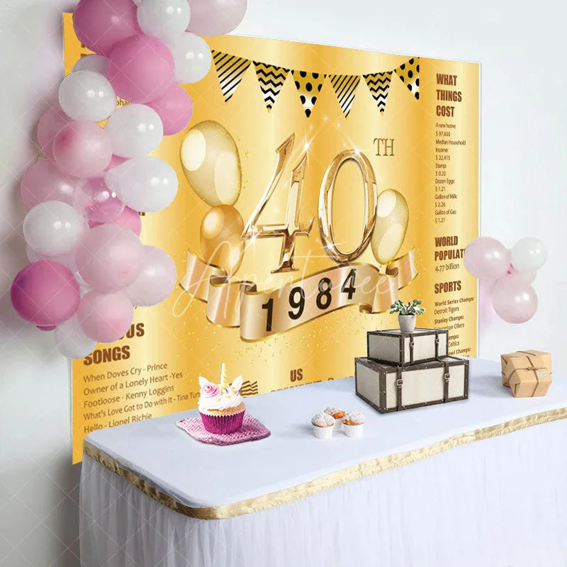 Aperturee - Golden legend Balloon Happy 40th Birthday Backdrop