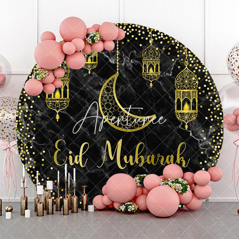 Aperturee - Golden Moon Lantern Marble Round Eid Mubarak Backdrop