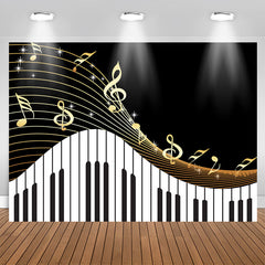 Aperturee - Golden Musical Notes Piano Keyboard Theme Backdrop