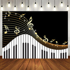 Aperturee - Golden Musical Notes Piano Keyboard Theme Backdrop
