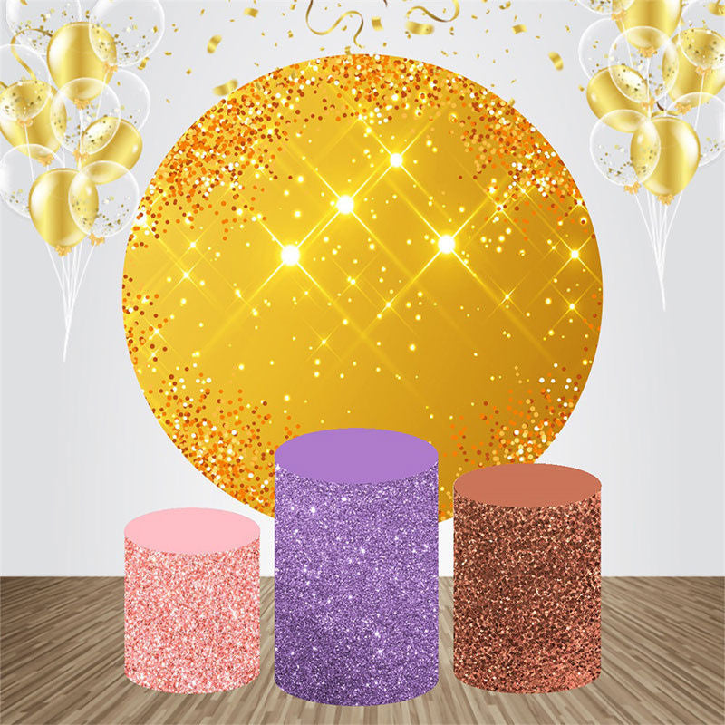 Aperturee - Golden Sparkling Glitter Round Birthday Backdrop Kit