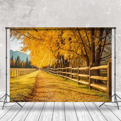 Aperturee - Golden Trees On The Road Autumn Backdrop For Photo