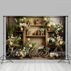 Aperturee - Golden Vase Cabinet Rack Flowers Spring Backdrop