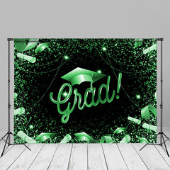 Aperturee - Grad Party Green Glitter Ribbon Black Photos Backdrop