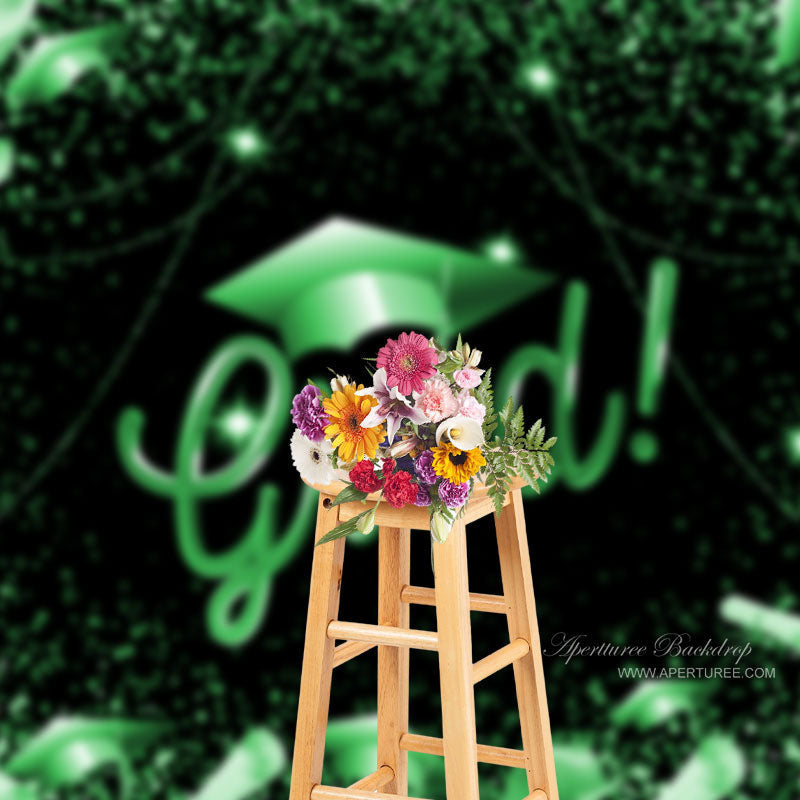 Aperturee - Grad Party Green Glitter Ribbon Black Photos Backdrop