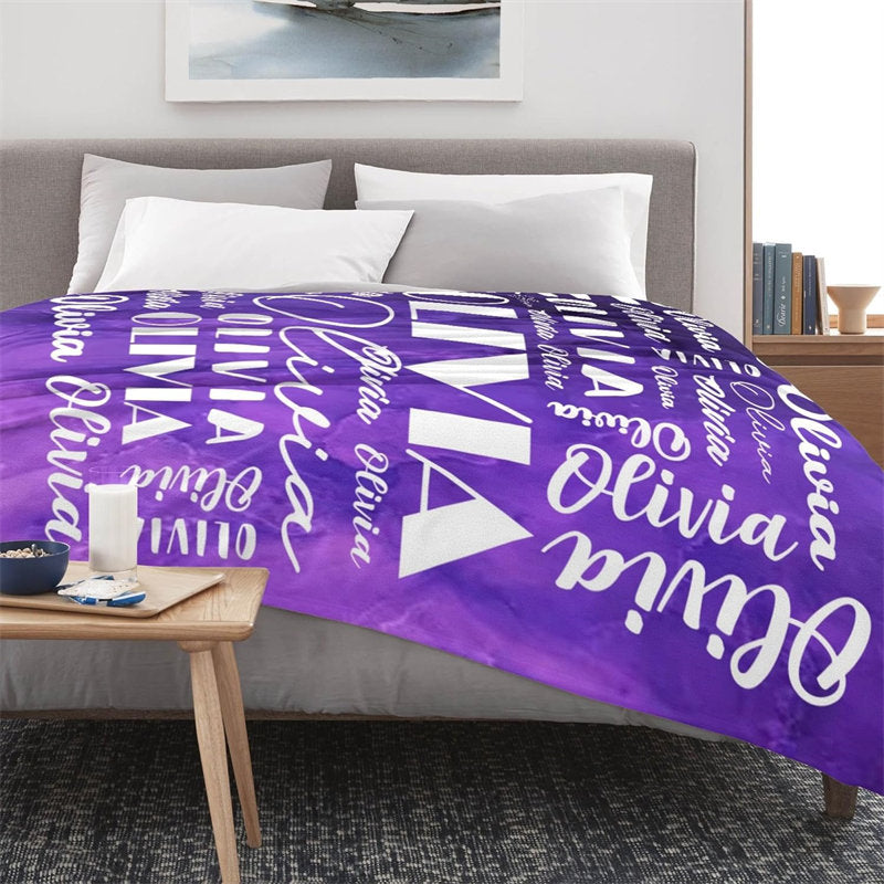 Aperturee - Gradation Purple White Text Customized Name Blanket