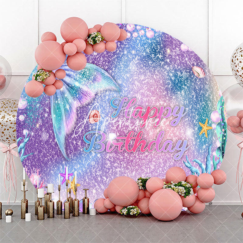 Aperturee Gradient Sparkling Mermaid Round Birthday Backdrop