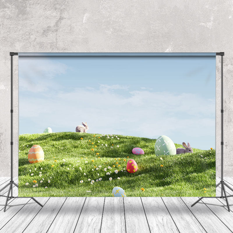 Aperturee - Grass Lawn Eggs Rabbit Easter Spring Scene Backdrop