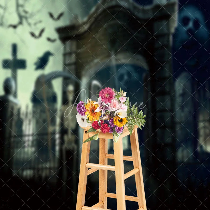 Aperturee - Gravestone Horrible Skeleton Mist Halloween Backdrop