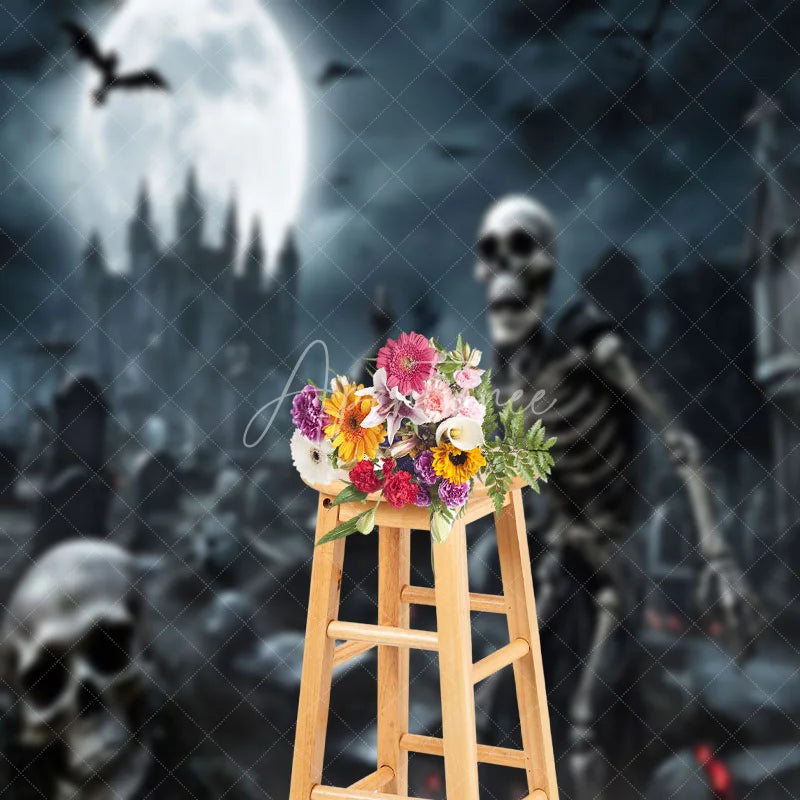 Aperturee - Graveyard Skeleton Scary Castle Halloween Backdrop