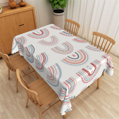 Aperturee - Gray Pink Repeat Heart Rainbow Rectangle Tablecloth